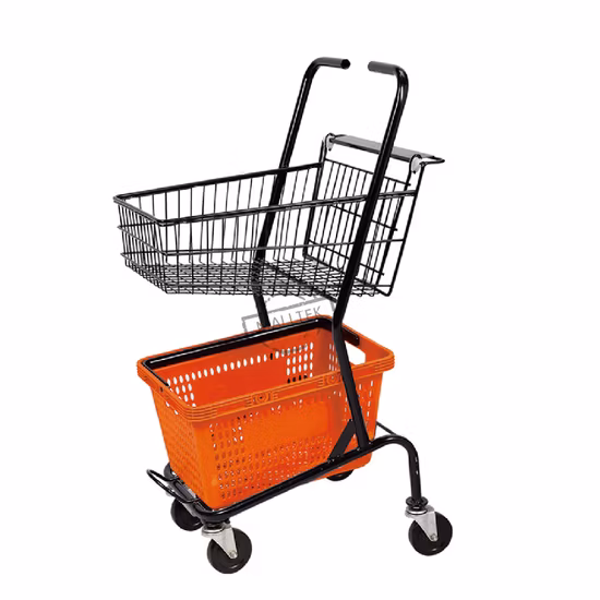 Supermarket Shopping Cart Metal Trolle Electroplating Double Layer Shopping Trolley