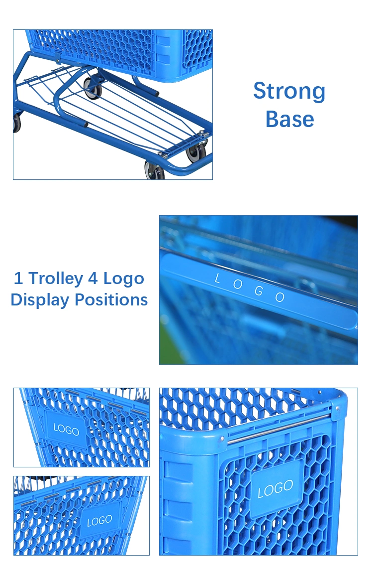 180 Liters Plastic Retail Grocery Supermarket Push Shopping Trolley for Us Market