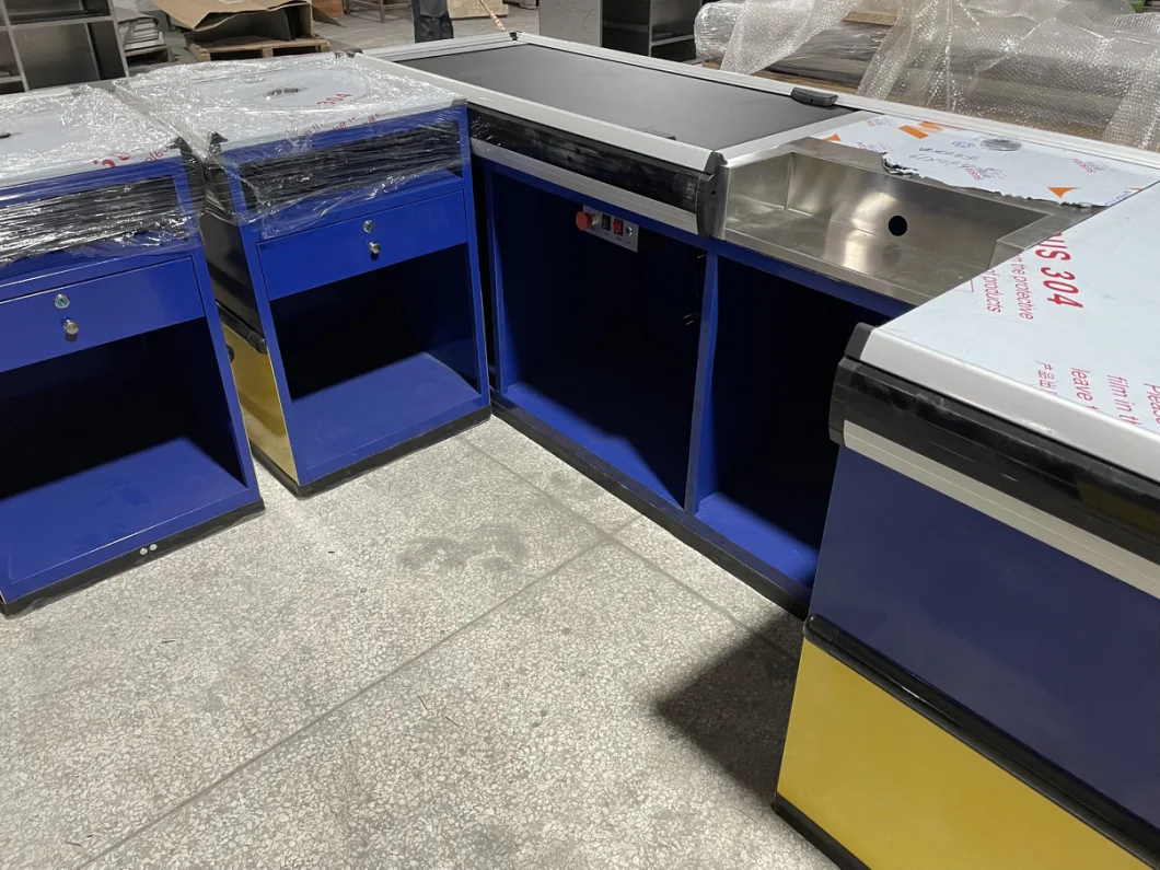 Supermarket Cashier Checkout Counter with Conveyor Belt for Sale