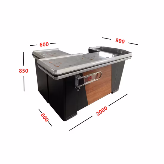 Mostrador de pago de mesa de caja registradora de supermercado sin cinta transportadora
